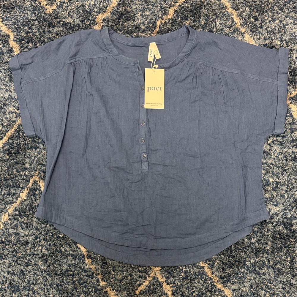 Pact Slate Blue Women's Short Sleeve Blouse